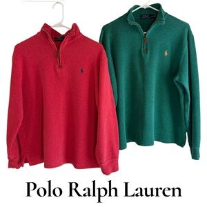Polo by Ralph Lauren Lot of 2 Men's Red & Green Quarter-Zip Pullovers. EUC!